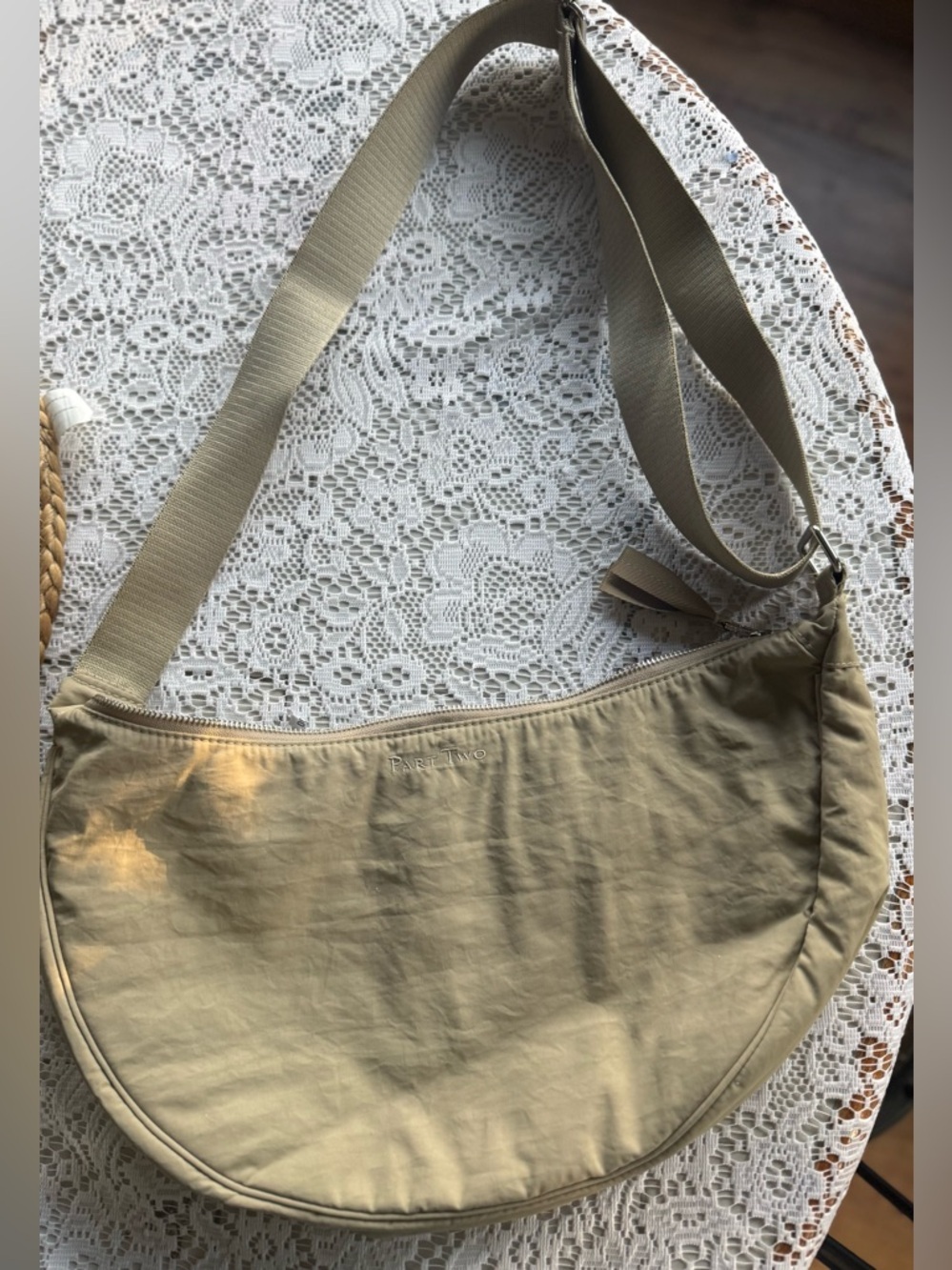 Part Two Beige Nylon Crescent Shoulder Bag Lightweight Adjustable Strap